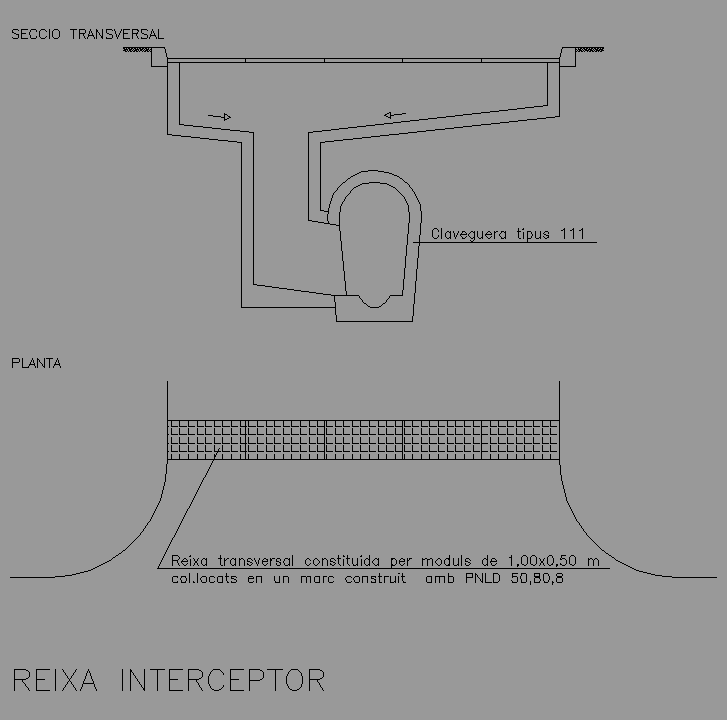 Bloque Autocad Reja interceptora constituida por módulos